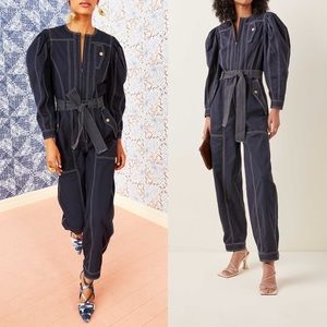 Ulla Johnson Dark Navy Utility Jumpsuit with Belted Waist